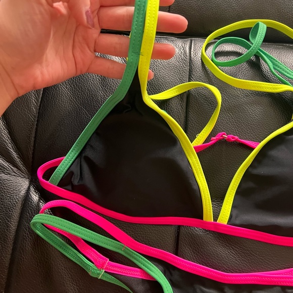 Bold Neon Black Trim High Waist and Leg Triangle Bikini - Picture 4 of 8